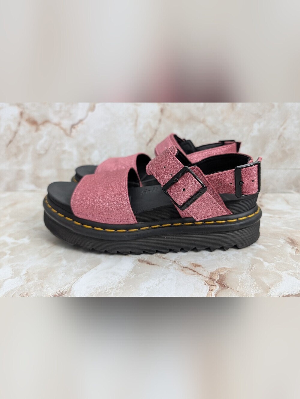 Dr.Martens Pink Glitter Platform Sandals Would Fit Woman's Sizes 6-7